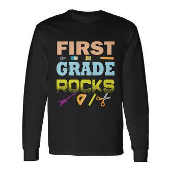 First Grade Rocks School Student Teachers Graphics Plus Size Shirt Long Sleeve T-Shirt - Monsterry