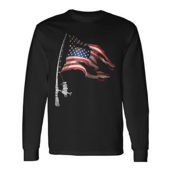 Fishing American Flag V2 Long Sleeve T-Shirt - Monsterry