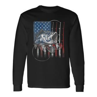 Fishing American Flag Vintage Usa Bass Fisherman Tshirt Long Sleeve T-Shirt - Monsterry