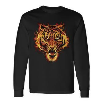 Flaming Tiger Fire T-Shirt Long Sleeve T-Shirt - Thegiftio UK