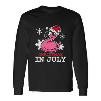 Flamingo Christmas In July Snowflakes Long Sleeve T-Shirt - Monsterry