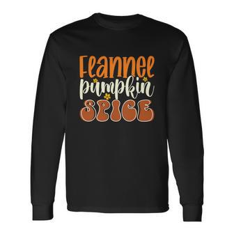 Flannel Pumpkin Spice Flower Vintage Autumn Vibes Long Sleeve T-Shirt - Thegiftio UK