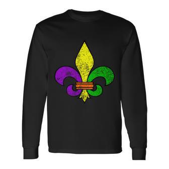 Fleur De Lis Retro Mardi Gras New Orleans Logo Tshirt Long Sleeve T-Shirt - Monsterry CA