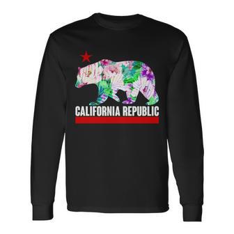 Floral California Republic Bear Tropical Bear Long Sleeve T-Shirt - Monsterry