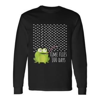 Frog Fly 100 Days Of School Teacher Boy Girl Long Sleeve T-Shirt - Thegiftio UK