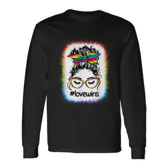 Gay Pride Messy Bun Rainbow Love Wins Lgbt Lgbtq Lesbian Long Sleeve T-Shirt - Monsterry