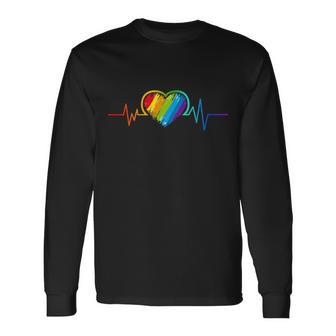 Gay Pride Rainbow Heartbeat Pulse Long Sleeve T-Shirt - Monsterry AU