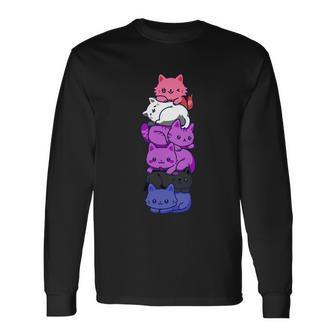 Genderfluid Pride Cat Lgbt Gender Fluid Flag Cute Cats Pile Long Sleeve T-Shirt - Monsterry AU