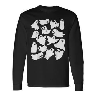 Ghost Graphic Spooky Season Many Ghosts Faces Halloween Long Sleeve T-Shirt - Seseable