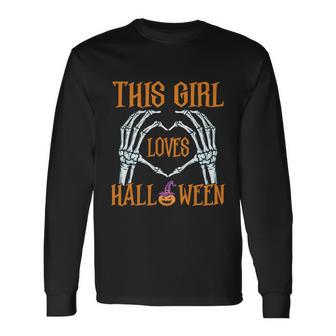 This Girl Loves Halloween Pumpkin Witch Hat Halloween Quote Long Sleeve T-Shirt - Monsterry UK