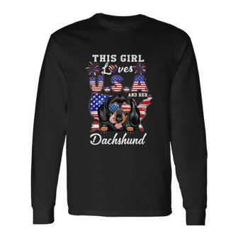 This Girl Loves Usa And Her Dog 4Th Of July Dachshund Dog Long Sleeve T-Shirt - Monsterry