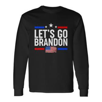 Lets Go Brandon Distress Usa Flag Fjb Chant Tshirt Long Sleeve T-Shirt - Monsterry CA