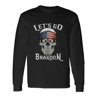 Lets Go Brandon Skull Head American Flag Conservative Tshirt Long Sleeve T-Shirt - Monsterry DE
