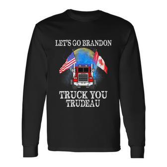 Lets Go Truck You Trudeau Usa Canada Flag Truckers Vintage Long Sleeve T-Shirt - Monsterry