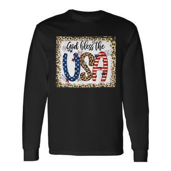 God Bless America Leopard Christian 4Th Of July Patriotic Long Sleeve T-Shirt - Seseable