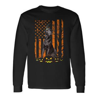 Great Dane Dog Pumpkin American Flag Vintage Halloween Witch Men Women Long Sleeve T-Shirt T-shirt Graphic Print - Thegiftio UK