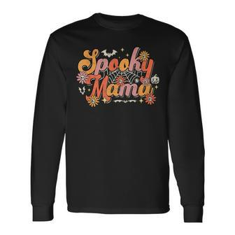 Groovy Spooky Mama Retro Halloween Ghost Witchy Spooky Mom Long Sleeve T-Shirt - Seseable