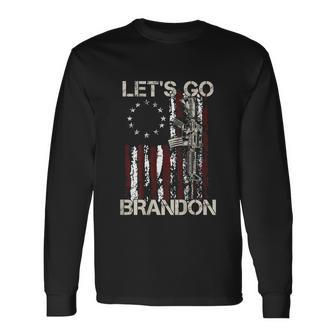Gun American Flag Patriots Lets Go Brandon On Back Long Sleeve T-Shirt - Thegiftio UK