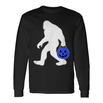 Halloween Autism Blue Pumpkin Bucket Trick Or Treat Bigfoot Long Sleeve T-Shirt - Seseable