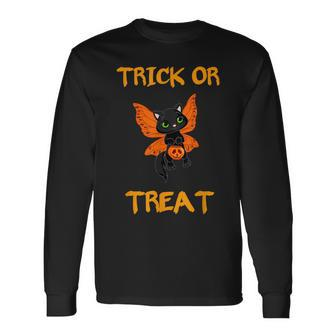 Halloween Black Cat Candy Trick Or Treat Long Sleeve T-Shirt - Seseable
