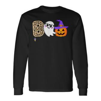 Halloween Boo Ghost Leopard Pumpkin Witch Hat Boys Girls Kid Long Sleeve T-Shirt - Seseable
