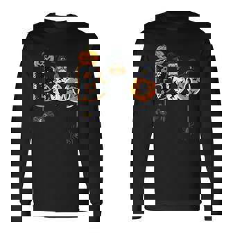 Halloween Boo Owl With Witch Hat Spiders Boys Girls Long Sleeve T-Shirt - Seseable