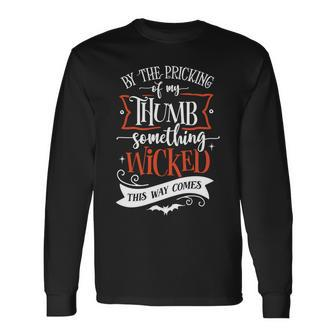 Halloween By The Pricking Of My Thumb - Orange And White Men Women Long Sleeve T-shirt Graphic Print Unisex - Seseable