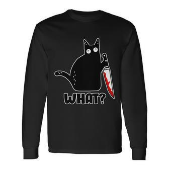 Halloween Cat What Bloody Knife Long Sleeve T-Shirt - Thegiftio UK