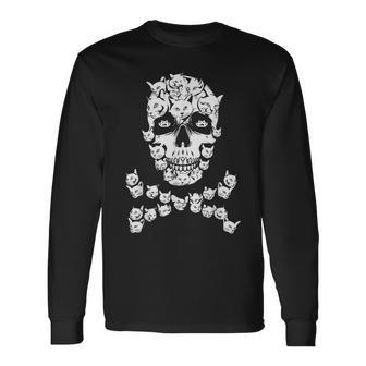 Halloween Cat Skull Costume Black Cat Kitty Skeleton Costume Long Sleeve T-Shirt - Seseable