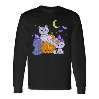 Halloween Cats Anime Cat Kawaii Neko Pumpkin Cat Lover Witch V3 Men Women Long Sleeve T-Shirt T-shirt Graphic Print - Thegiftio UK