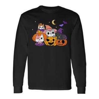 Halloween Cats Anime Cat Kawaii Neko Pumpkin Cat Lover Witch V6 Men Women Long Sleeve T-Shirt T-shirt Graphic Print - Thegiftio UK
