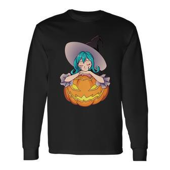 Halloween Cute Anime Witch Pumpkin V2 Long Sleeve T-Shirt - Thegiftio UK