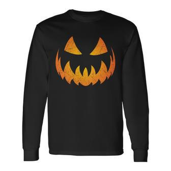 Halloween Pumpkin Jack Olantern Face Long Sleeve T-Shirt - Monsterry UK