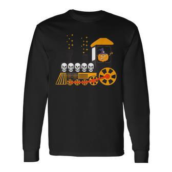 Halloween Pumpkin Witch On Train Toddler Boys Girls Long Sleeve T-Shirt - Seseable