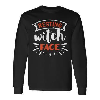 Halloween Resting Witch Face Orange And White Men Women Long Sleeve T-shirt Graphic Print Unisex - Seseable