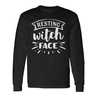 Halloween Resting Witch Face White Design Men Women Long Sleeve T-shirt Graphic Print Unisex - Seseable