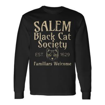Halloween Salem Black Cat Society Familiars Welcome Long Sleeve T-Shirt - Seseable