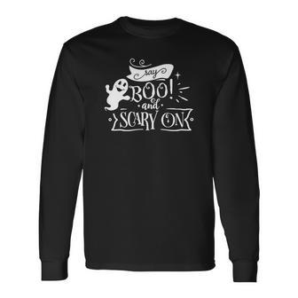 Halloween Say Boo And Scary On White Version Men Women Long Sleeve T-shirt Graphic Print Unisex - Seseable