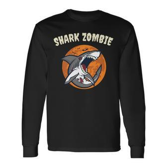 Halloween Shark Zombie Men Women Long Sleeve T-Shirt T-shirt Graphic Print - Thegiftio UK