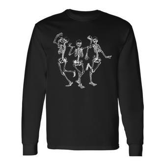 Halloween Spooky Bones Skull Dancing Skeleton Long Sleeve T-Shirt - Seseable