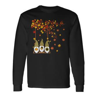 Halloween Three Gnomes Hat Leopard Pumpkin Fall Leaves Long Sleeve T-Shirt - Thegiftio UK