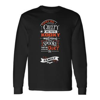 Halloween Trey_Re Creepy And They_Re Kooky Mysterious White And Orange Men Women Long Sleeve T-shirt Graphic Print Unisex - Seseable