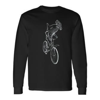 Hammerhead Shark Riding Bicycle Tshirt Long Sleeve T-Shirt - Monsterry CA