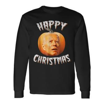 Happy Christmas Anti-Joe Biden Halloween Pumpkin Retro Men Women Long Sleeve T-Shirt T-shirt Graphic Print - Thegiftio UK