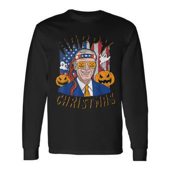 Happy Christmas Halloween Jokes Pumpkin Boo Joe Biden Men Women Long Sleeve T-Shirt T-shirt Graphic Print - Thegiftio UK
