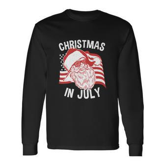 Happy Christmas In July Retro Hipster Santa 4Th Of July Long Sleeve T-Shirt - Monsterry