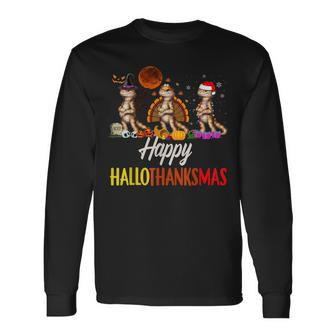 Happy Hallothanksmas Santa Witch Bearded Dragon Halloween Long Sleeve T-Shirt - Seseable