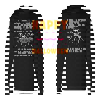 Happy Halloween Lazy Costume Dancing Skeleton Ballerina Long Sleeve T-Shirt - Seseable