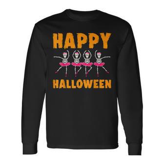 Happy Halloween Lazy Costume Dancing Skeleton Ballerina Long Sleeve T-Shirt - Seseable