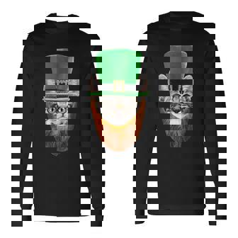 Happy St Catricks Day Cat Ginger Beard St Patricks Day Tshirt Long Sleeve T-Shirt - Monsterry